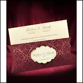 Dvoudílné svatební oznámení luxusní řady Velvet s vínově rudou semiší zdobeným pouzdrem vzor 5504